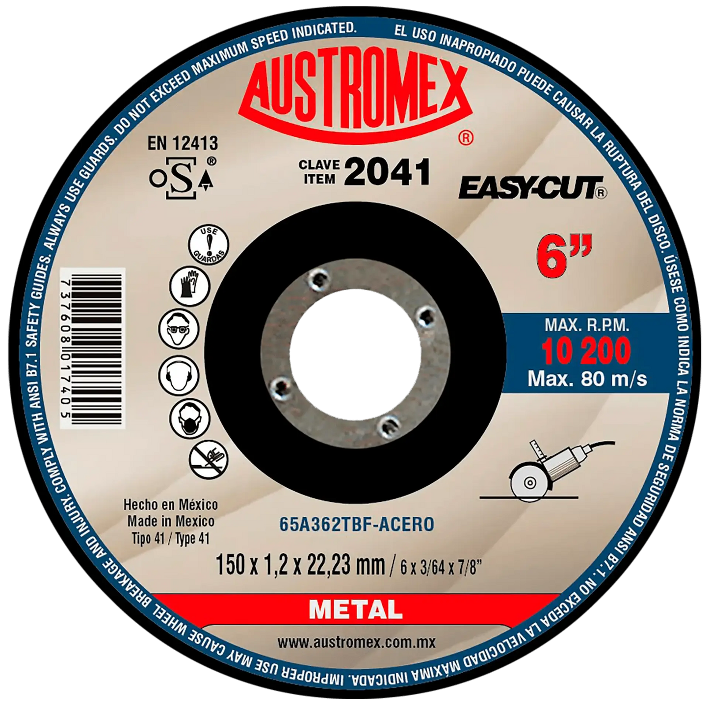 Disco abrasivo para corte de metal de 150 x 1.2 x 22.23 mm AUSTROMEX