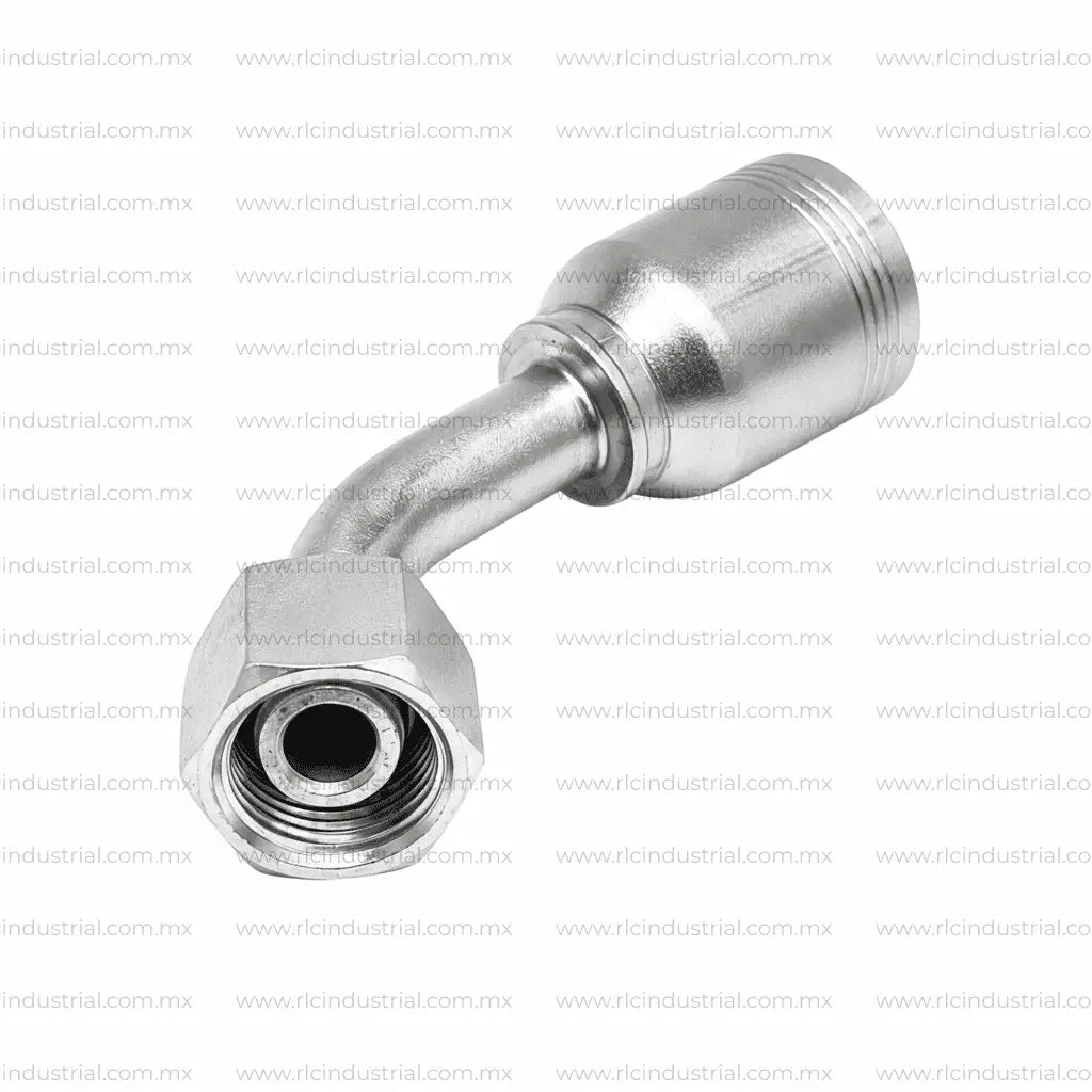 Conector DIN Métrico L 24° 16 mm Hembra x 3/8" - Codo 45° 1 Pieza SAE 100R1/R2 RLC