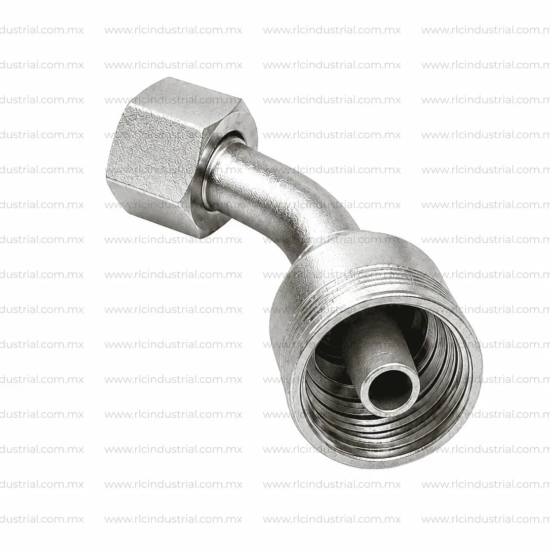 Conector DIN Métrico L 24° 16 mm Hembra x 3/8" - Codo 45° 1 Pieza SAE 100R1/R2 RLC