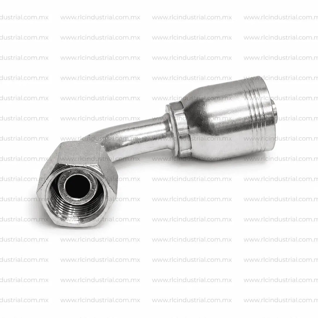 Conector DIN Métrico L 24° 16 mm Hembra x 5/16" - Codo 90° 1 Pieza SAE 100R1/R2 RLC