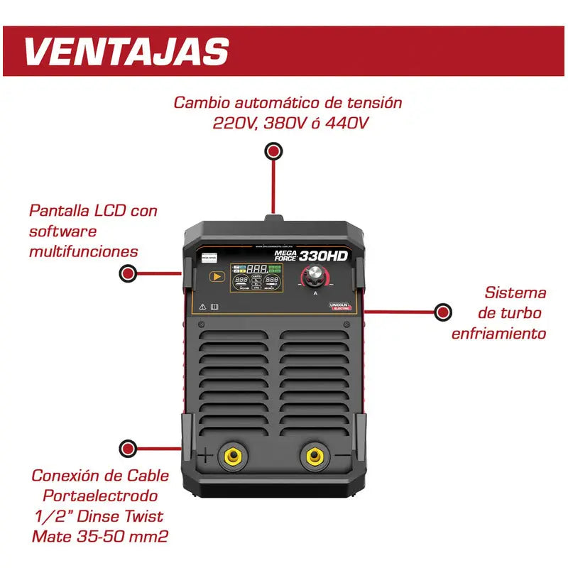 Soldadora Mega Force Inverter 330 Hd Lincoln Elect K69006-13 Rojo LINCOLN ELECTRIC