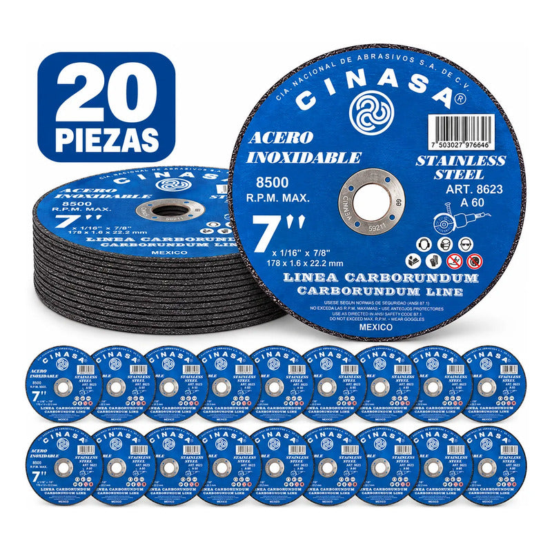 Disco Corte De Metal Y Acero Inoxidable 7 Cinasa 8623 20pz Azul