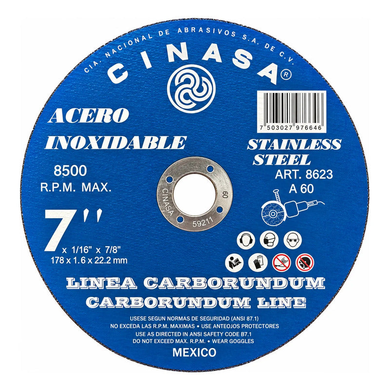 Disco Corte De Metal Y Acero Inoxidable 7 Cinasa 8623 20pz Azul