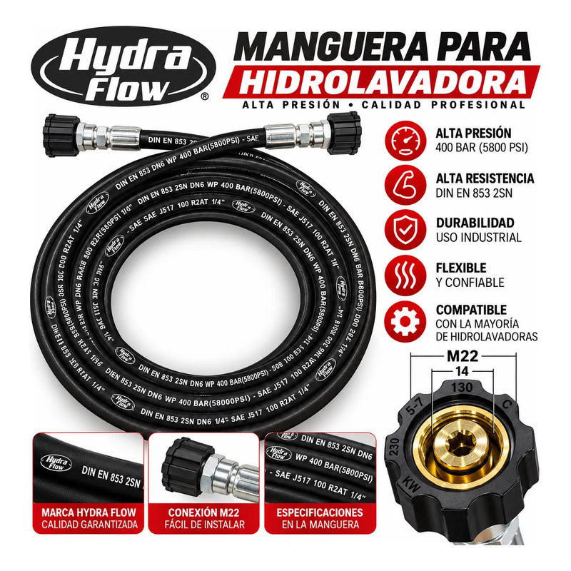 Manguera Reforzada De Presión Para Hidro M22 5,800 Psi 8 Mts