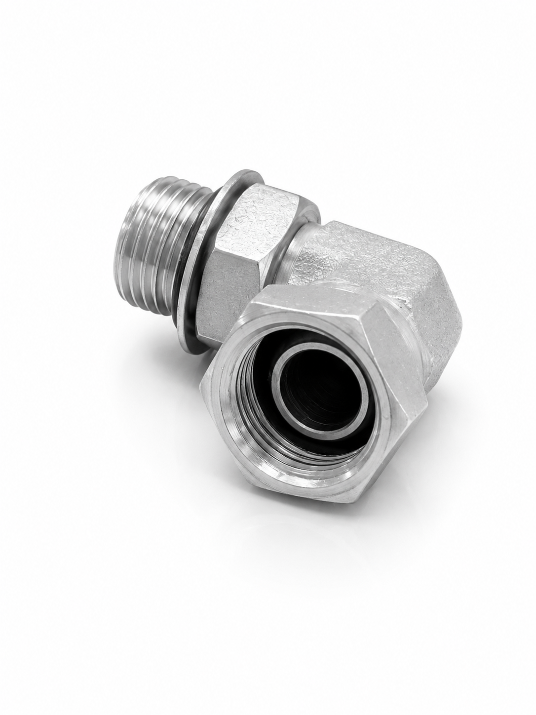 Adaptador Codo 90° ORB O-Ring Macho 3/8" a NPSM 3/8" Hidraulico