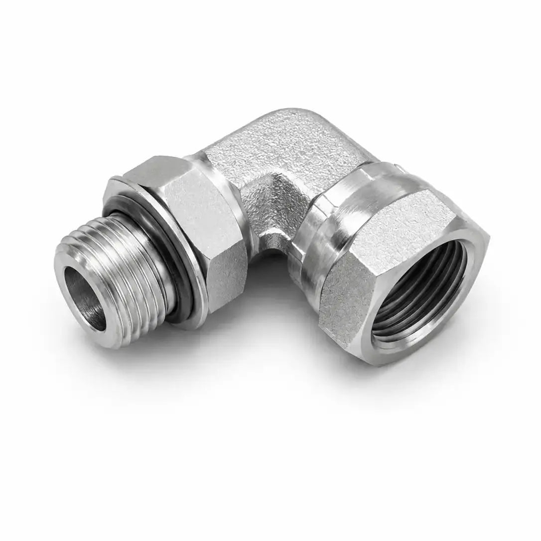 Adaptador Codo 90° ORB O-Ring Macho 1/4" a NPSM 3/8" Hidraulico RLC