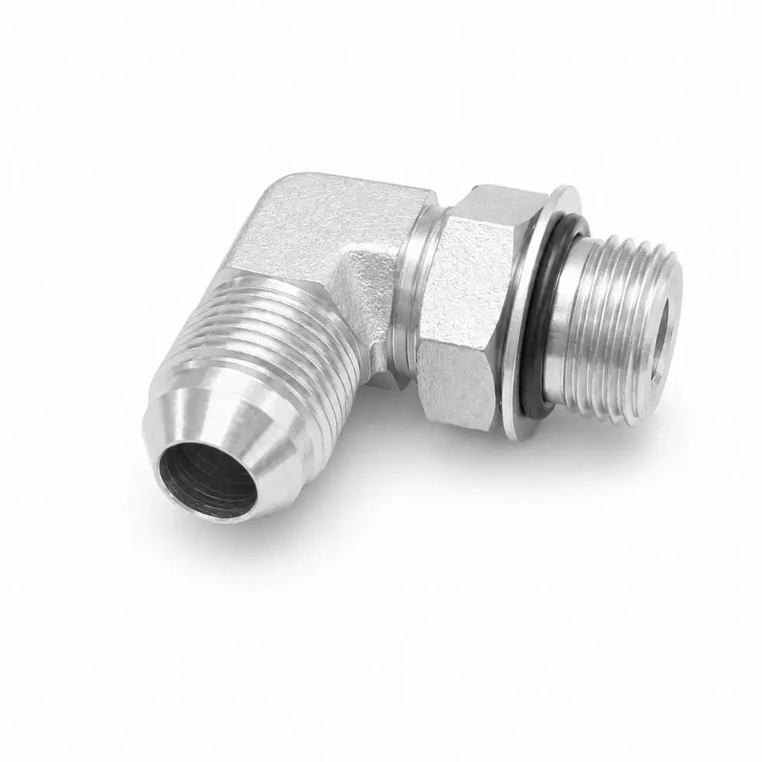 Adaptador Codo 90° JIC 37° Macho 1/4" x O-Ring Macho 3/8" Hidraulico RLC