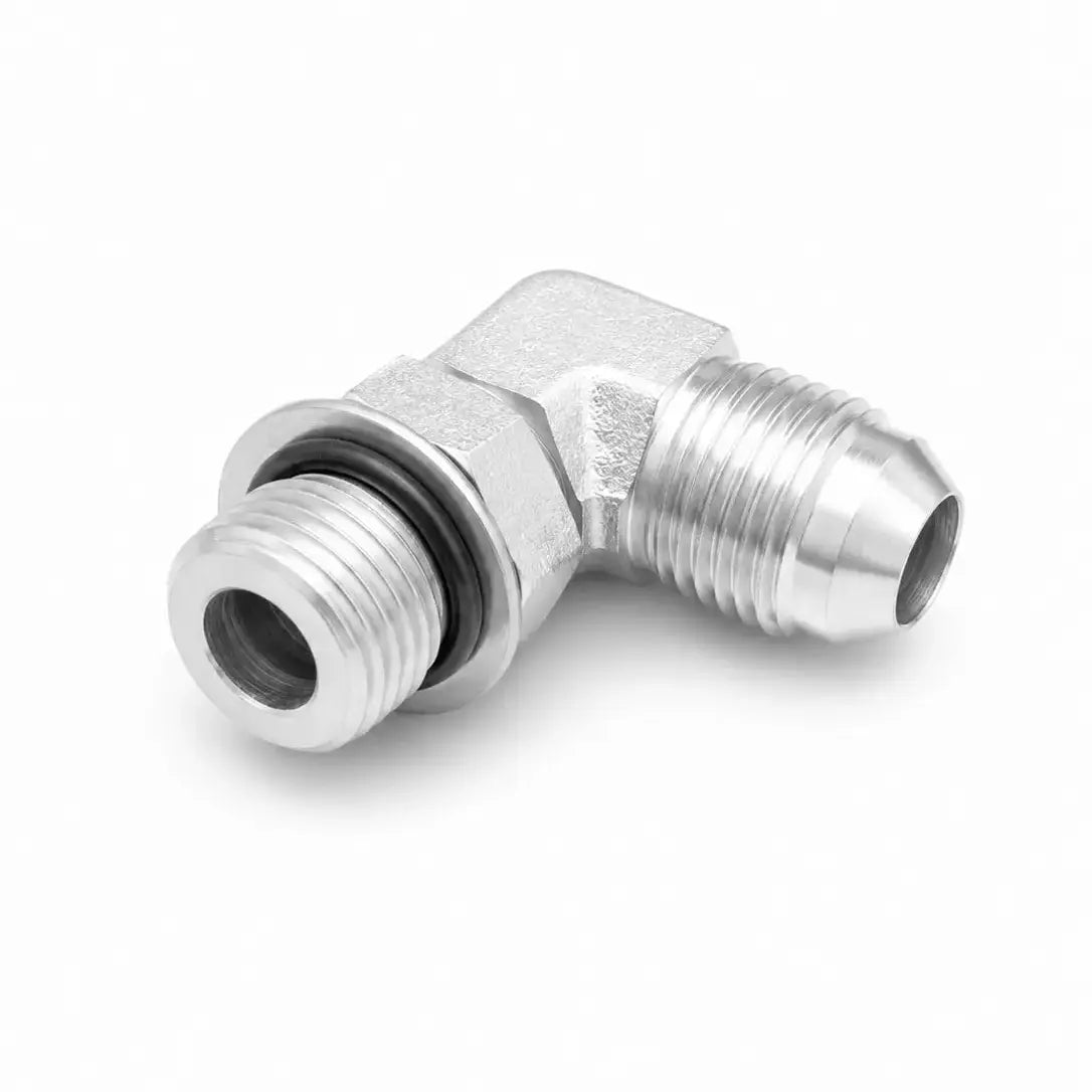 Adaptador Codo 90° JIC 37° Macho 1/4" x O-Ring Macho 3/8" Hidraulico RLC