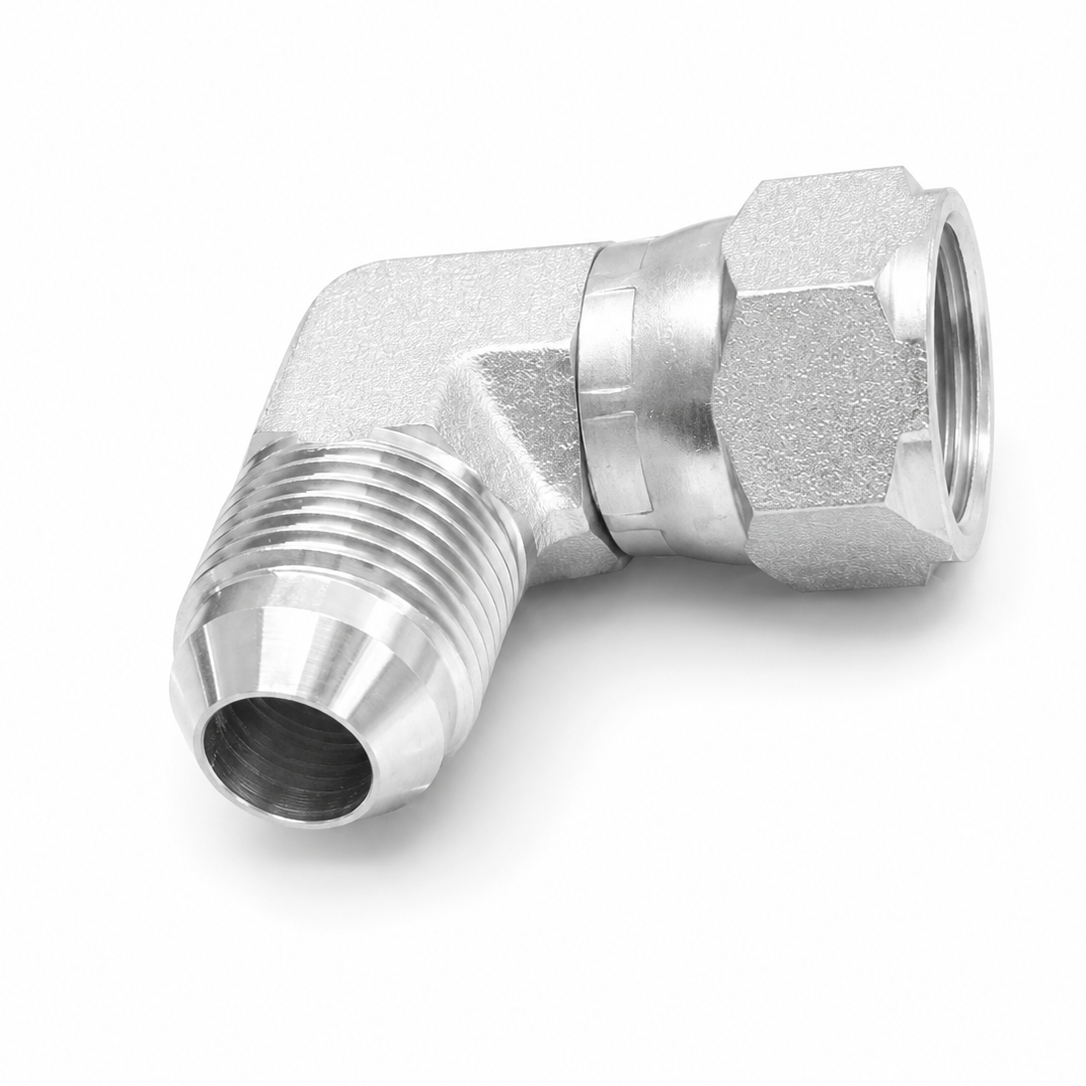 daptador Codo 90° JIC 37° Macho 1/4" x Hembra 1/4" Hidraulico
