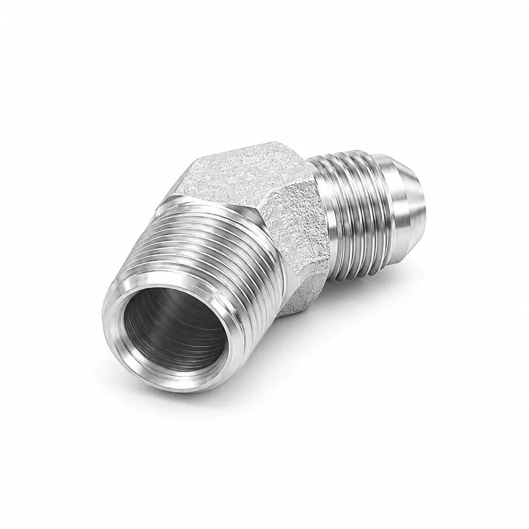 Adaptador Codo 45° JIC 37° Macho 1/4" a NPT Macho 1/4" Hidraulico RLC