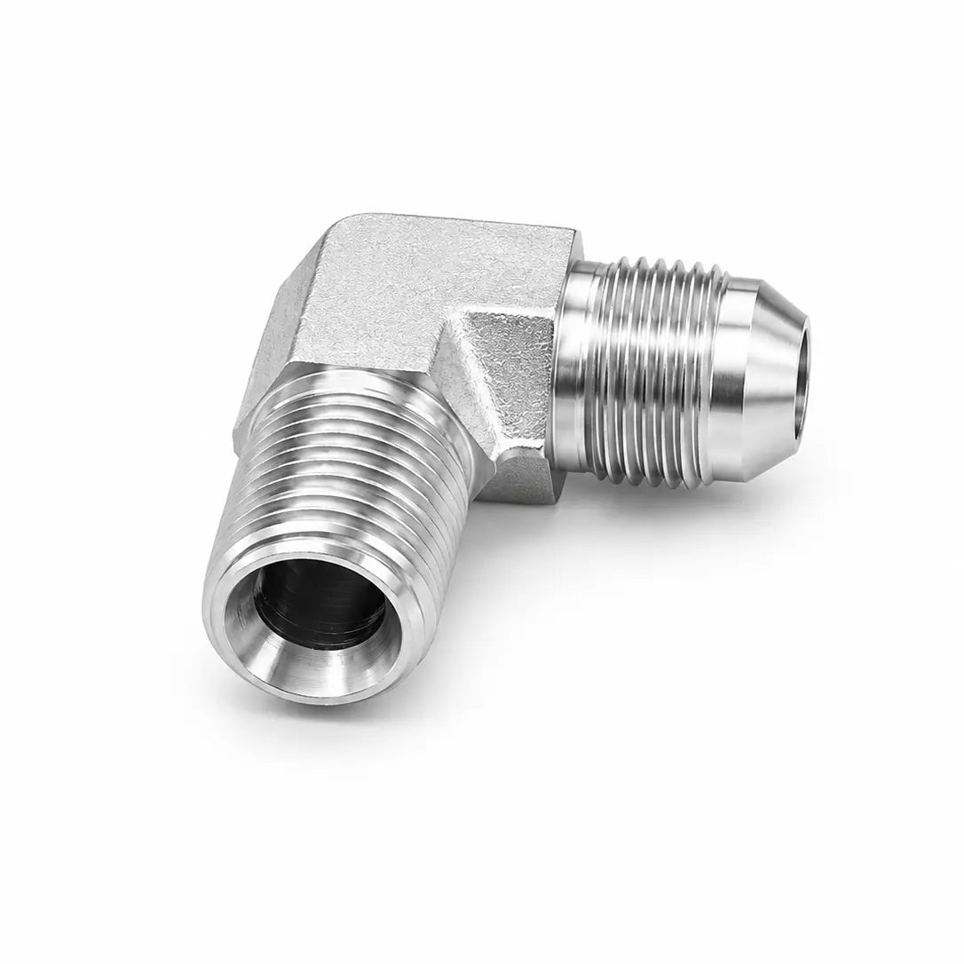 Adaptador Codo 90° JIC 37° Macho 1/4" a NPT Macho 1/4" Hidrauliuco RLC