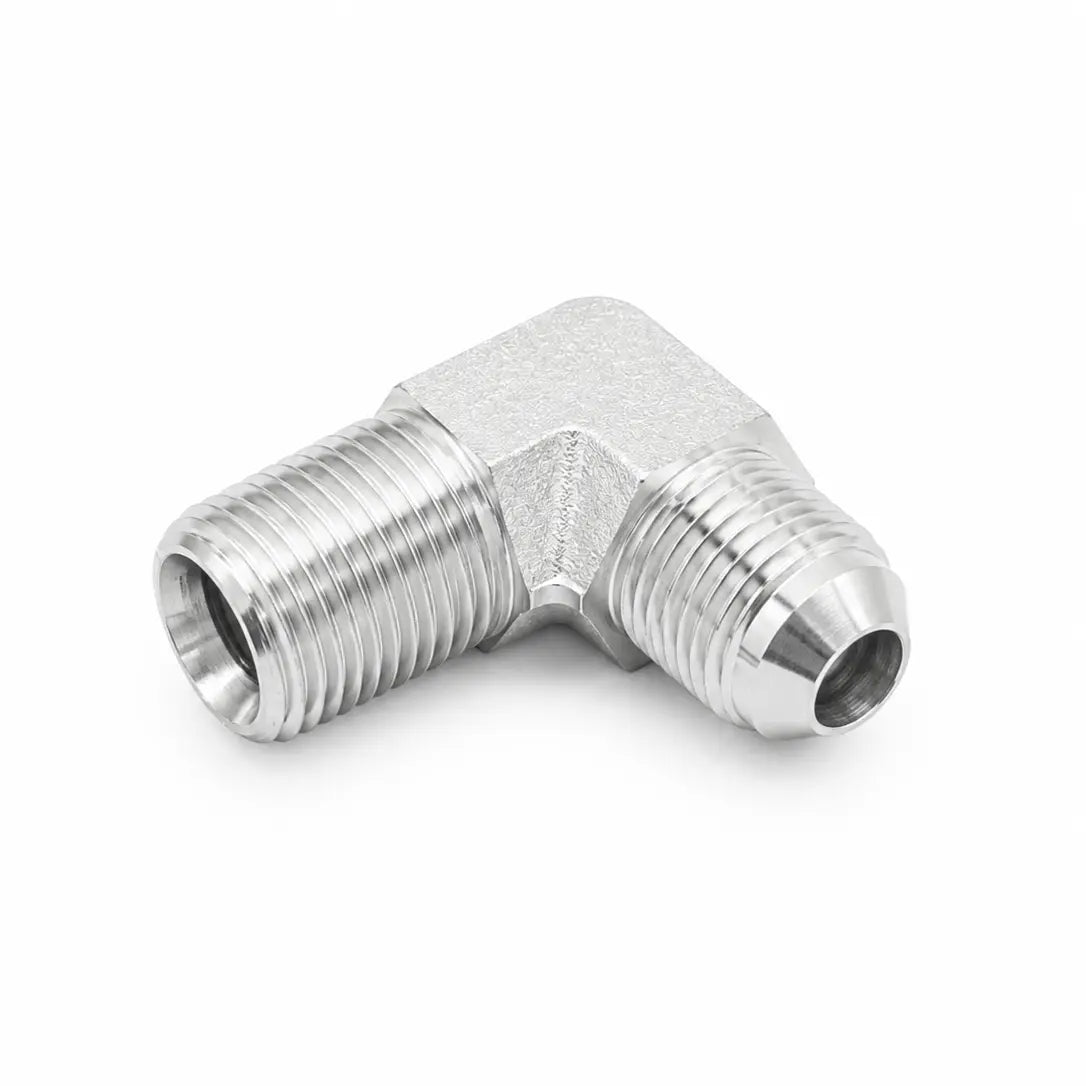 Adaptador Codo 90° JIC 37° Macho 1/4" a NPT Macho 3/8" Hidraulico RLC