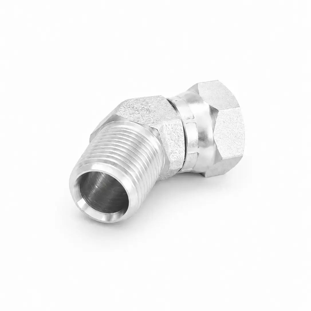 Codo 45° NPT Macho 1/4" x NPSM Hembra Giratoria 1/4" Hidráulico RLC