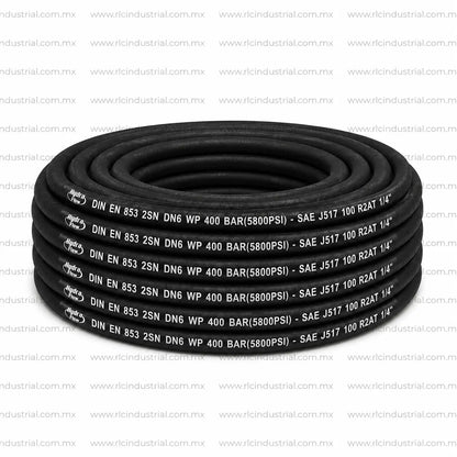 Manguera Hidráulica (04) 1/4" SAE 100 R2AT / EN 853 2SN Alta Presión 5800 PSI 2 Mallas HYDRA FLOW RLC