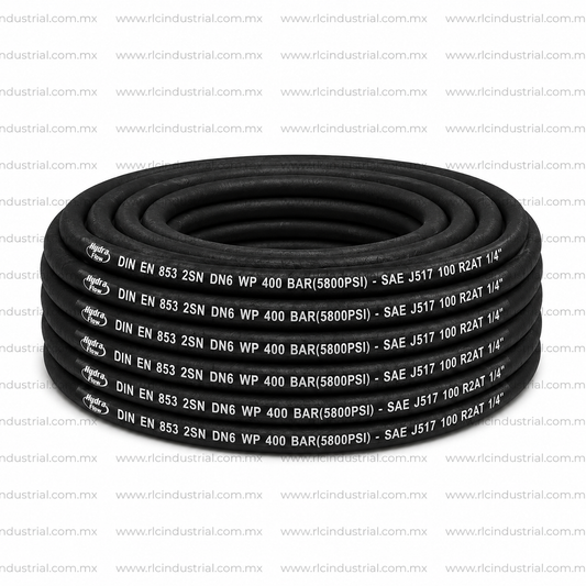 Manguera Hidráulica (04) 1/4" SAE 100 R2AT / EN 853 2SN Alta Presión 5800 PSI 2 Mallas HYDRA FLOW