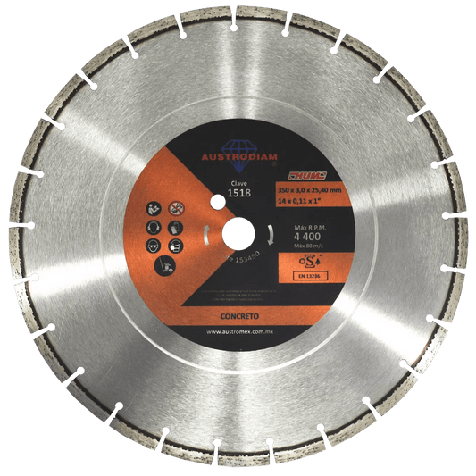 Disco de diamante de 350 x 3.0 x 25.4 mm para corte de concreto curado AUSTROMEX