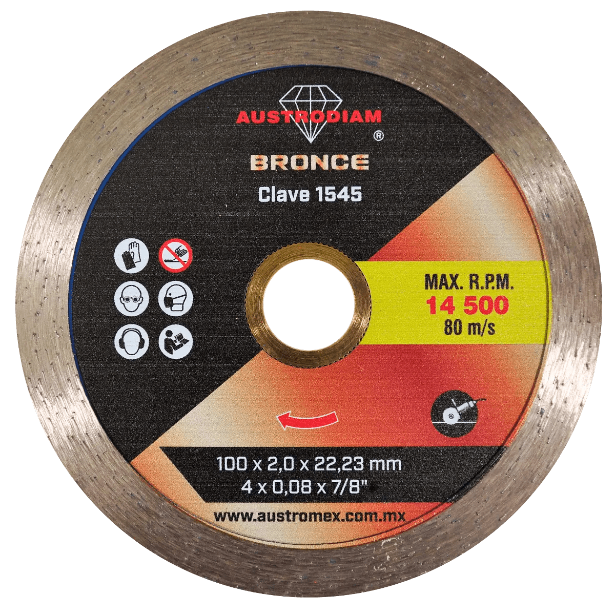 Disco de diamante de 100 x 2.0 x 22.23 mm para corte en seco de loseta, mosaico y materiales fr giles de construcci¢n AUSTROMEX