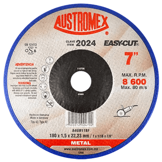 Disco abrasivo para corte de metal de 180 x 1.5 x 22.23 mm AUSTROMEX