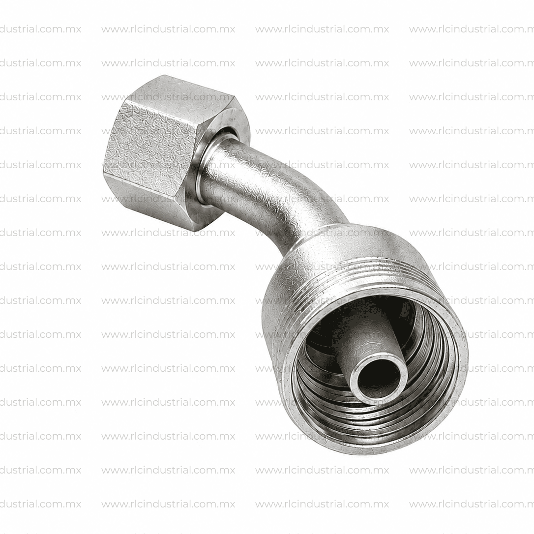 Conector DIN Métrico L 24° 30 mm Hembra x 3/4" - Codo 45° 1 Pieza SAE 100R1/R2
