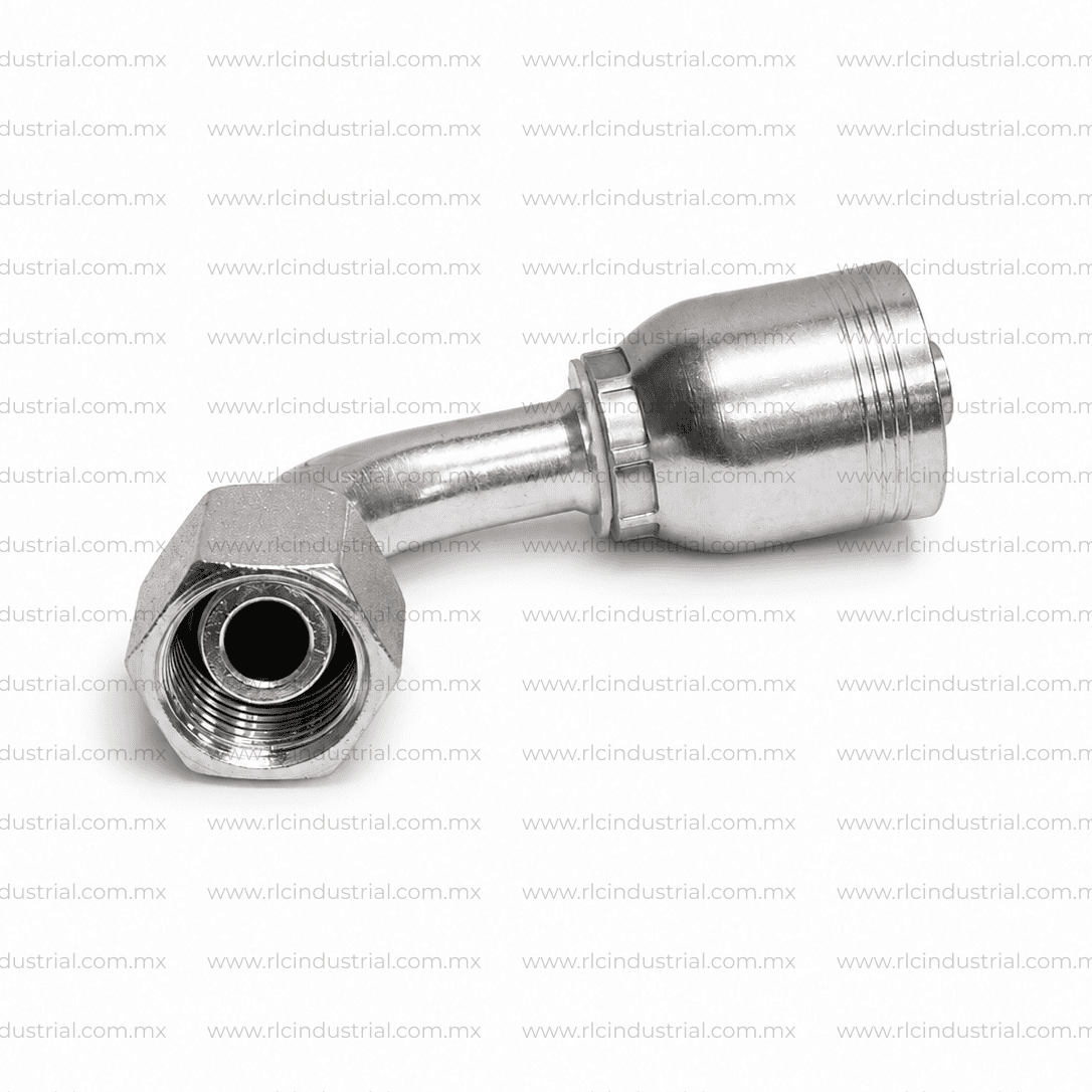 Conector DIN Métrico L 24° 16 mm Hembra x 3/8" - Codo 90° 1 Pieza SAE 100R1/R2