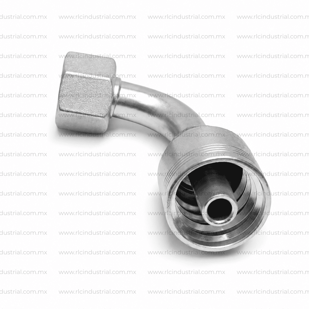 Conector DIN Métrico L 24° 16 mm Hembra x 3/8" - Codo 90° 1 Pieza SAE 100R1/R2