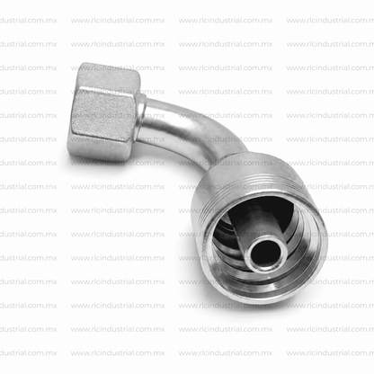 Conector DIN Métrico L 24° 16 mm Hembra x 3/8" - Codo 90° 1 Pieza SAE 100R1/R2