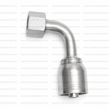 Conector DIN Métrico L 24° 16 mm Hembra x 3/8" - Codo 90° 1 Pieza SAE 100R1/R2