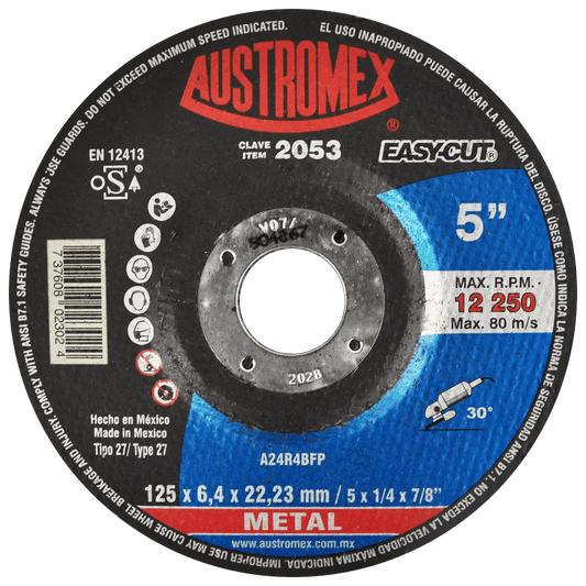 Disco abrasivo de 125 x 6.4 x 22.23 mm para desbaste de metal AUSTROMEX