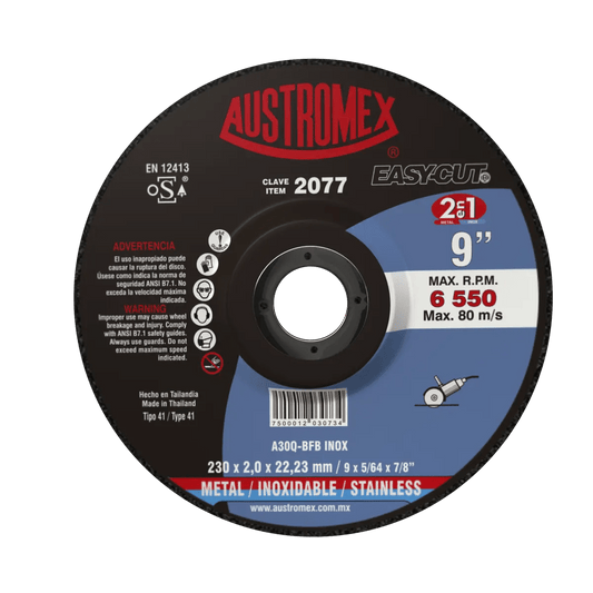 Disco abrasivo para corte de acero al carb¢n y acero inoxidable de 230 x 2.0 x 22.23 mm AUSTROMEX