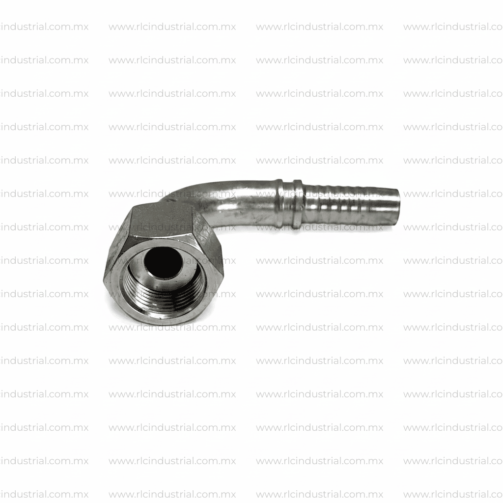 Conector ORFS Cara Plana Hembra 3/8" x 3/8" Codo 90° – Tipo 2 Piezas Sin Férula SAE 100R1/R2