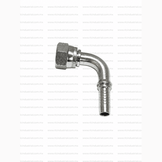 Conector JIC 37° Hembra 1/4" x 1/4" Codo 90° – Tipo 2 Piezas (Sin Férula) SAE 100R1/R2