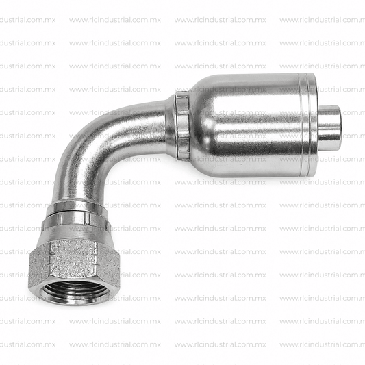 Conector JIC 37° ROSCA Hembra 1/4" x Manguera 1/4" - Codo 90° 1 Pieza SAE 100R1/R2