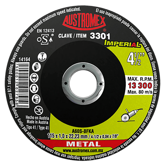 Disco abrasivo para corte de metal de 115 x 1.0 x 22.23 mm AUSTROMEX
