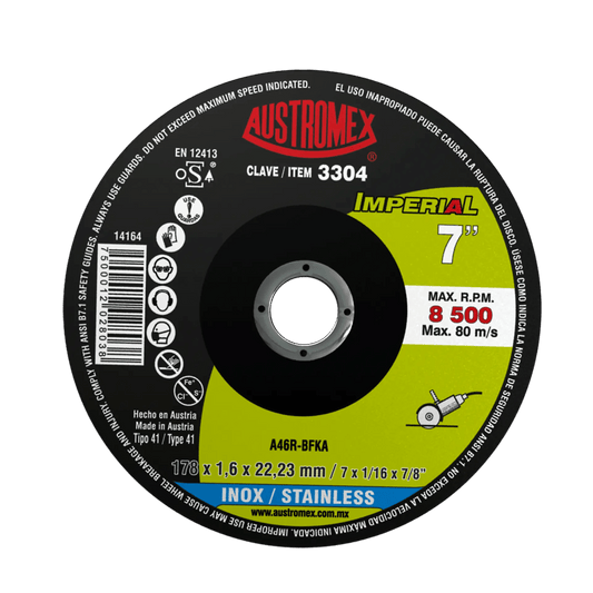 Disco abrasivo para corte de acero inoxidable de 178 x 1.6 x 22.23 mm AUSTROMEX