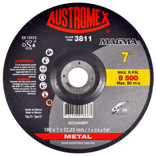 Disco abrasivo para desbaste de acero, fundici¢n y soldadura de 180 x 7 x 22.23 mm AUSTROMEX