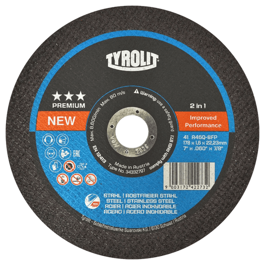 Disco de corte 2 en 1 para acero e inoxidable de 178 x 1.6 x 22.23 mm AUSTROMEX