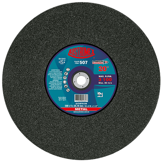 Disco abrasivo para corte de todo tipo de acero, hierro y varilla de 500 x 5 x 38.10 mm AUSTROMEX