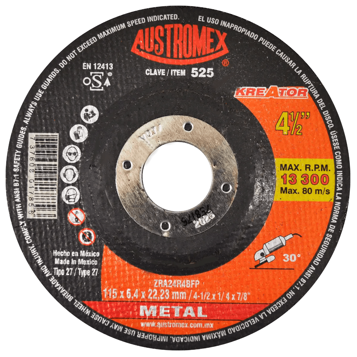 Disco abrasivo para desbaste de acero, fundici¢n y soldadura de 115 x 6.4 x 22.23 mm AUSTROMEX