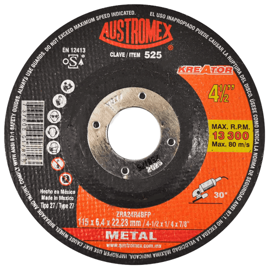 Disco abrasivo para desbaste de acero, fundici¢n y soldadura de 115 x 6.4 x 22.23 mm AUSTROMEX
