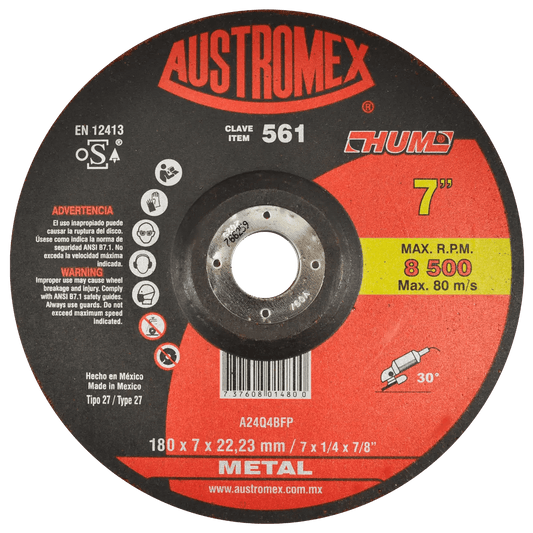 Disco abrasivo para desbaste de metal de 180 x 7 x 22.23 mm AUSTROMEX