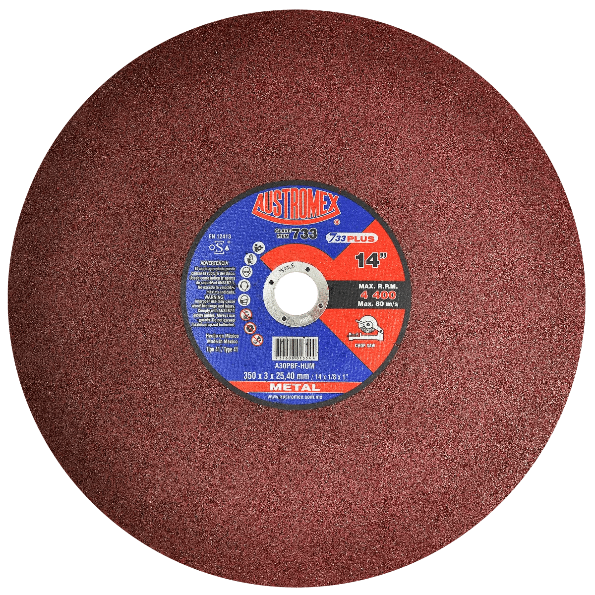 Disco abrasivo para corte de metal de 350 x 3.0 x 25.40 mm AUSTROMEX