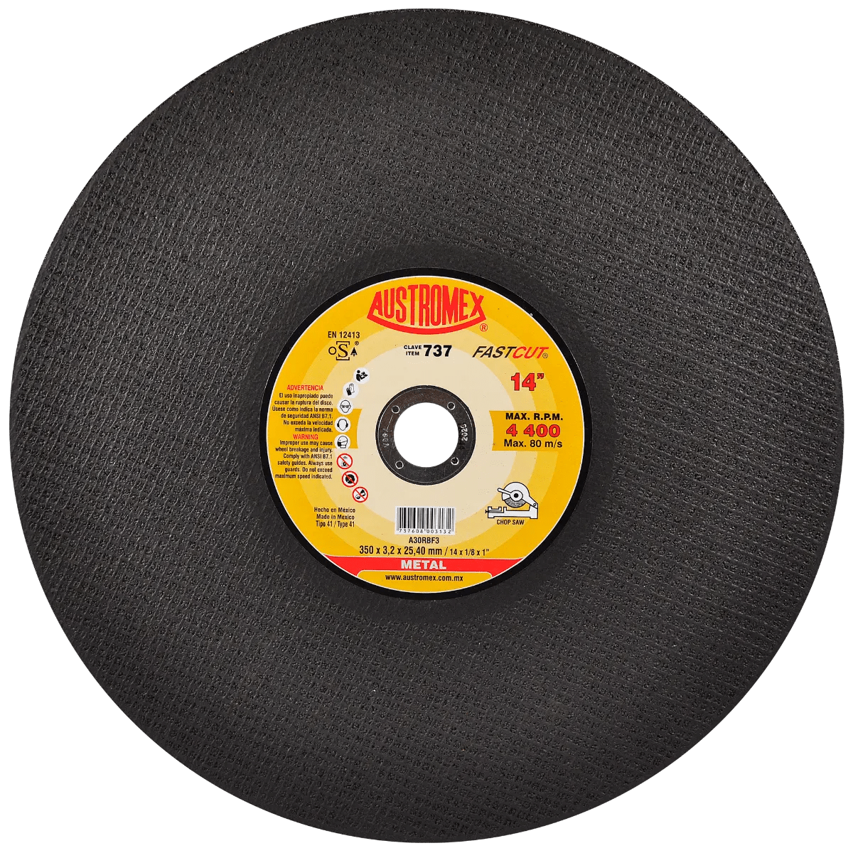 Disco abrasivo para corte de metal de 350 x 3.2 x 25.40 mm AUSTROMEX