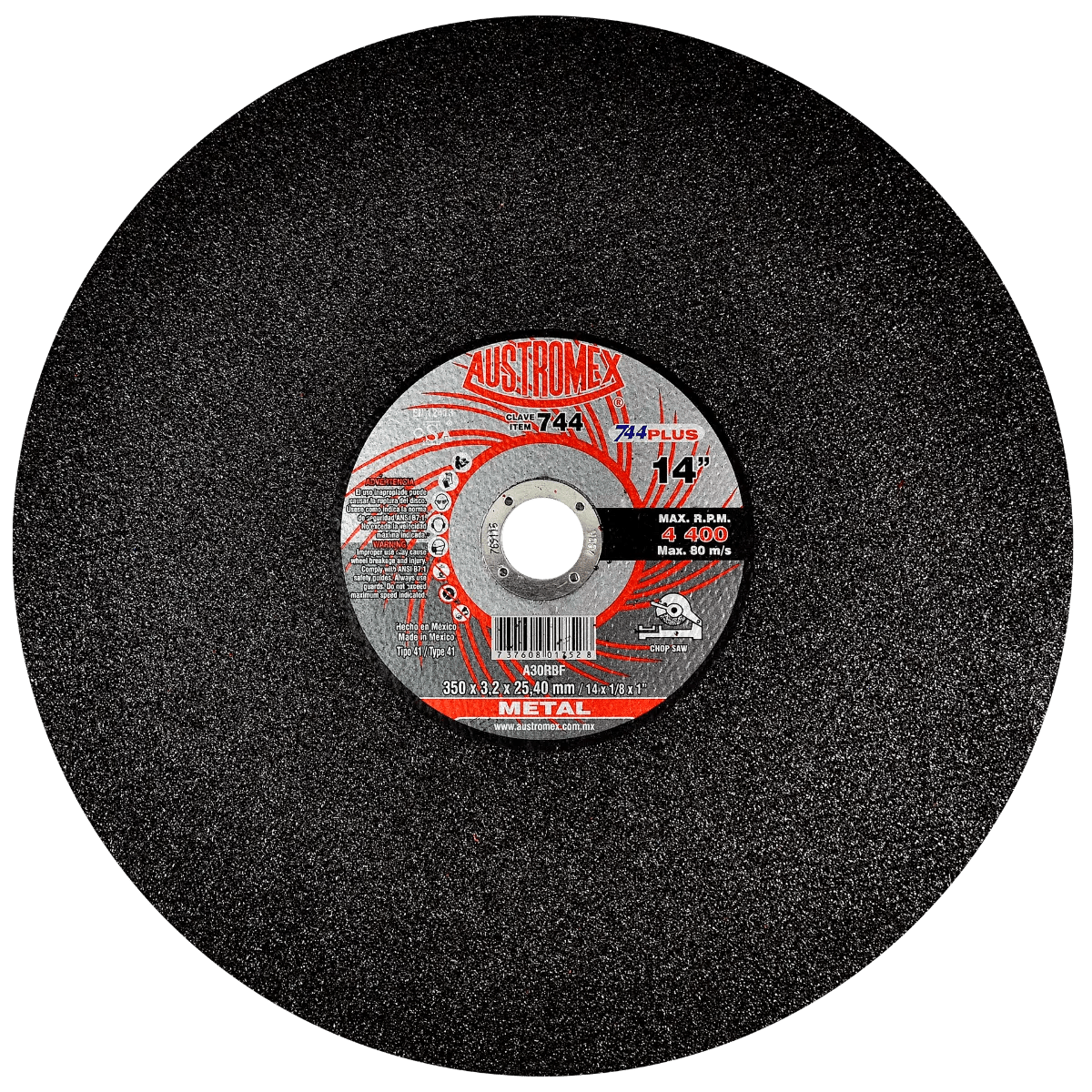 Disco abrasivo para corte de metalde 350 x 3.2 x 25.40 mm AUSTROMEX