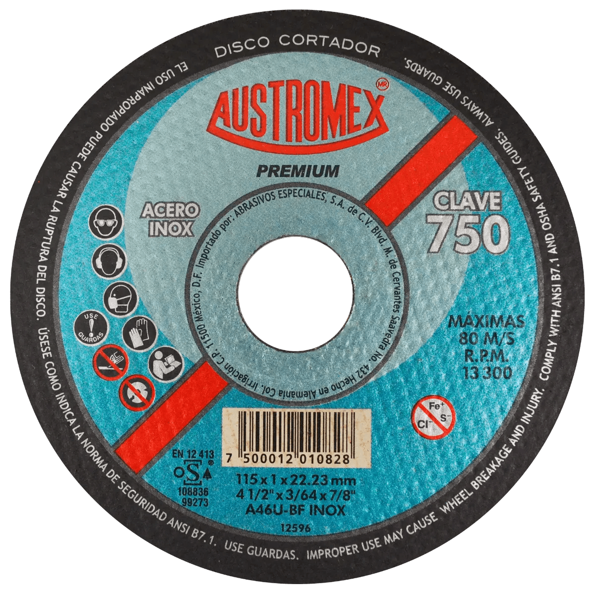 Disco abrasivo para corte de acero inoxidable de 115 x 1.0 x 22.23 mm AUSTROMEX