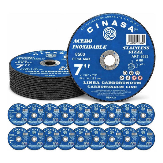 Disco Corte De Metal Y Acero Inoxidable 7 Cinasa 8623 20pz Azul