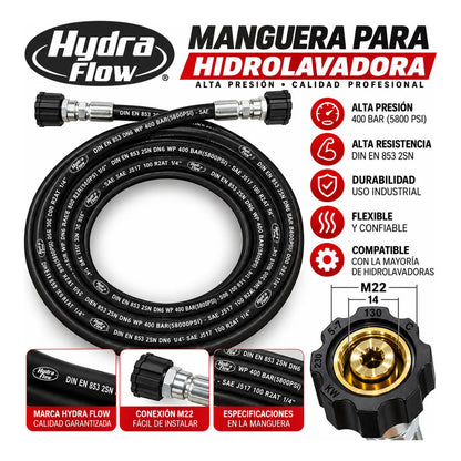 Manguera Reforzada De Presión Para Hidro M22 5,800 Psi 15 Mts