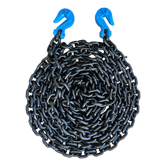 Cadena Negra Con Ganchos Azules 5/16 X 20 Pies Grado 100 Negro