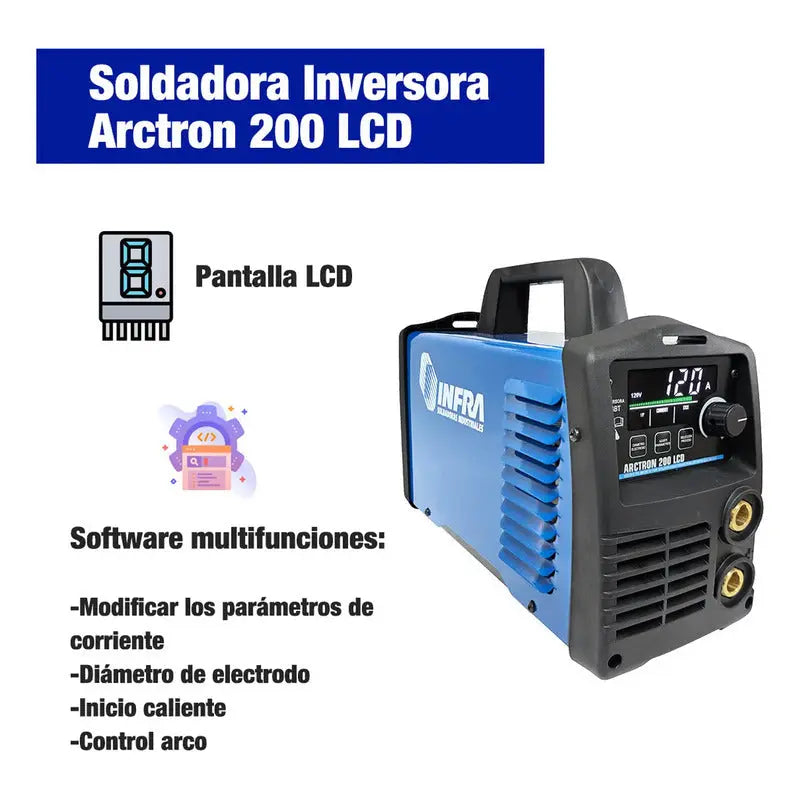 Soldadora Inversora Infra Arctron 200 Pantalla Lcd 30-200amp 127/220v Azul RLC INDUSTRIAL SUPPLY