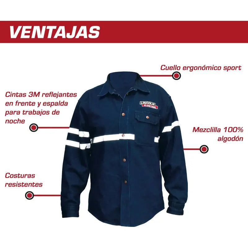 Camisola Para Soldador Mezclilla Reflejante 100% Algodon Azul 2xl RLC INDUSTRIAL SUPPLY