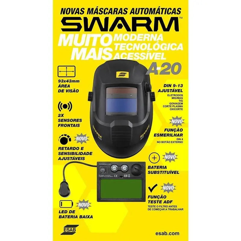 Careta Para Soldar Electrónica Esab Swarm A20 Negro Liso RLC INDUSTRIAL SUPPLY